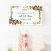 Editable roze Rose Minimalist Floral Green Leaf Spandoek (Insitu)