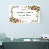 Editable roze Rose Minimalist Floral Green Leaf Spandoek (Beurs)