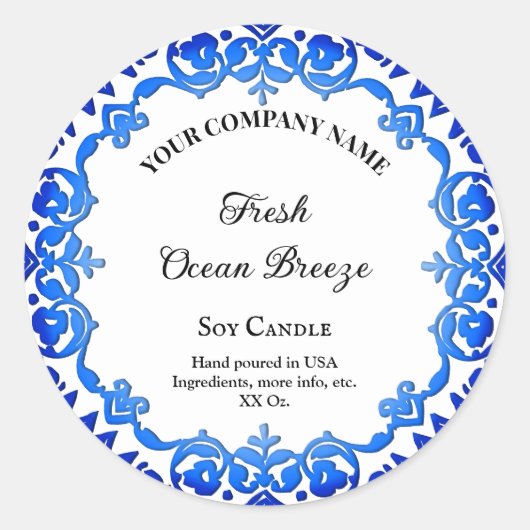 Editable Rustic Blue Floral  Candle Label (Voorkant)