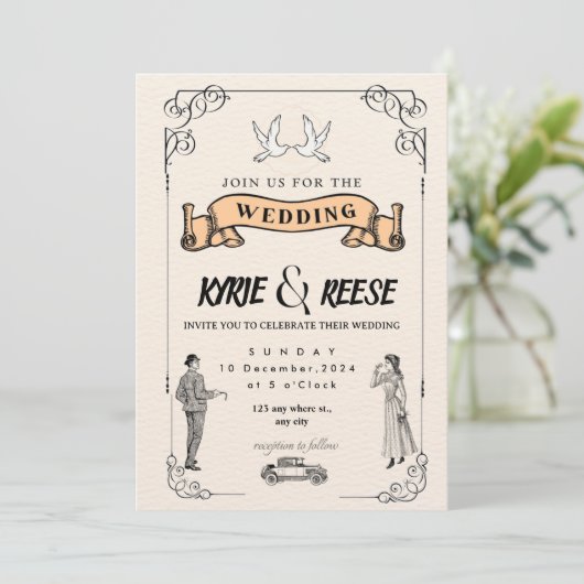 Editable Rustic Wedding Invitation Set & RSVP Bund (Debout devant)