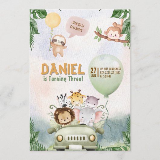 Editable Safari Birthday Invitation (Devant)
