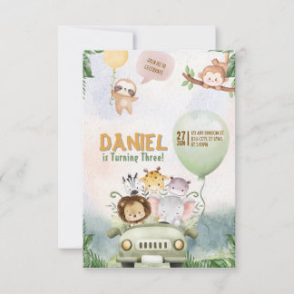 Editable Safari Birthday Invitation Kaart