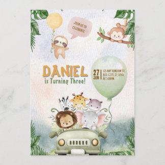 Editable Safari Birthday Invitation Kaart