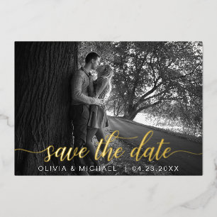 Editable Save the Date Gold Handwrite Photo Folie Uitnodiging