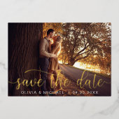 Editable Save the Date Gold Handwrite Photo Folie Uitnodiging (Voorkant)