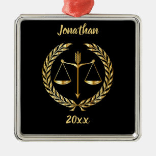 Editable Scales of Justice and Laurel Metalen Ornament