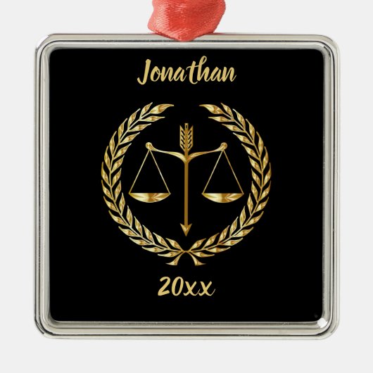 Editable Scales of Justice and Laurel Metalen Ornament (Voorkant)