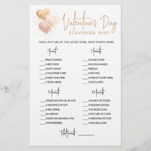 Editable Scavenger Hunt Valentijnsdag game (Voorkant)