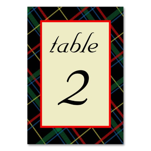 Editable Scottish Tartan Table Number Kaarten (Voorkant)