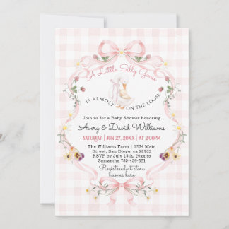 Editable Silly Goose Baby Shower Pink Bow Kaart