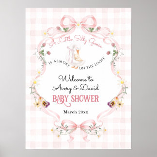 Editable Silly Goose Baby Shower Pink Bow Poster