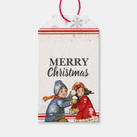 Editable  Snowball Children kerst Cadeaulabel (Voorkant)