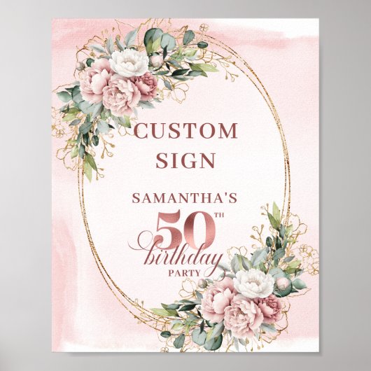 Editable Soft Blush Botanical 50th Birthday 8x10  Poster (Voorkant)