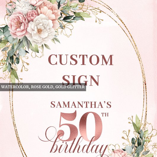 Editable Soft Blush Botanical 50th Birthday 8x10 Poster