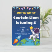 Editable Space Explorer Birthday Invite Kaart (Staand voorkant)