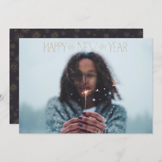 EDITABLE Sparkly Gold Happy New Year Kaart (Voorkant / Achterkant)