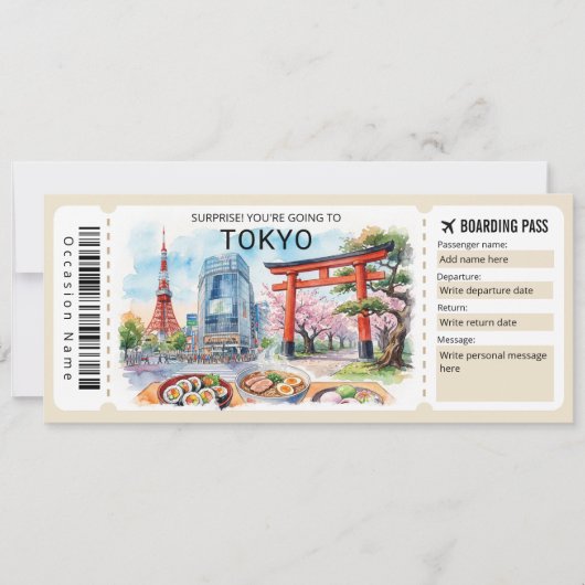 Editable Tokyo Trip Boarding Pass Ticket Kaart (Voorkant)
