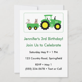 Editable Tractor Farm Party Birthday Invitation Kaart