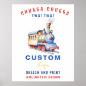 Editable Train Theme Birthday Custom Sign Poster (Voorkant)