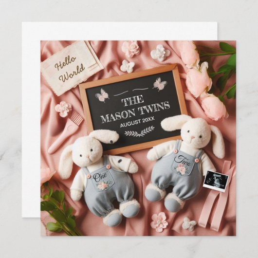 Editable Twin Pregnancy  Aankondiging (Voorkant / Achterkant)