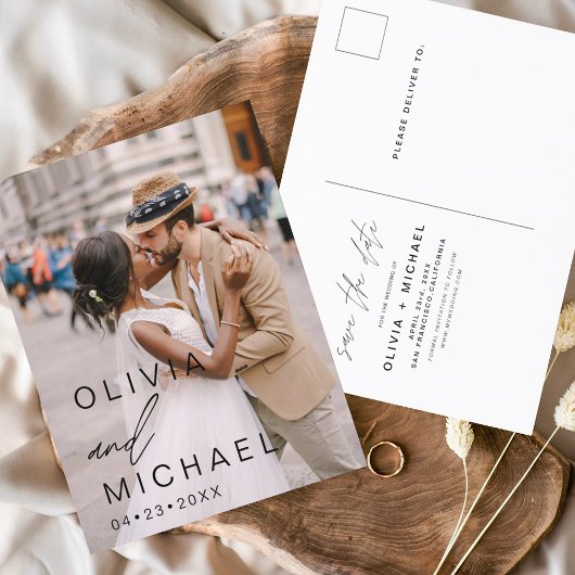 Editable Typography Save the Date Photo Minimalist Briefkaart