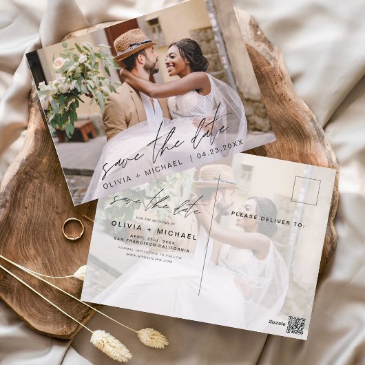 Editable Typography Save the Date Photo Minimalist Briefkaart