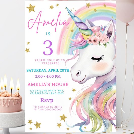 Editable Unicorn Birthday Invitation Magical Paste
