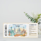 Editable USA Trip Boarding Pass Ticket Kaart (Staand voorkant)