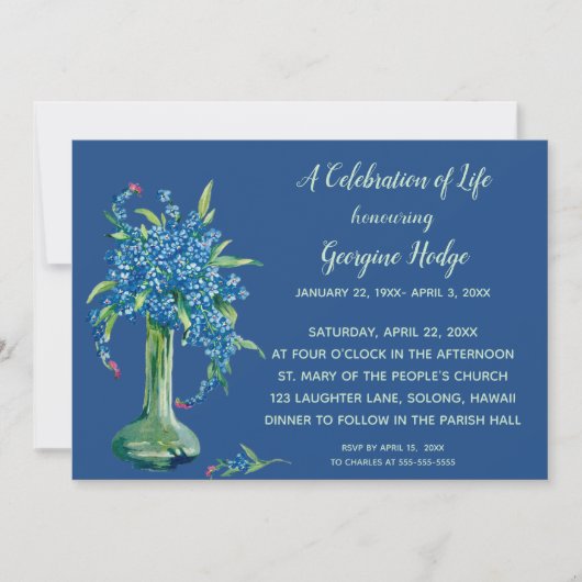 Editable Vase of Vergeet me Nots Invitation Card Kaart (Voorkant)