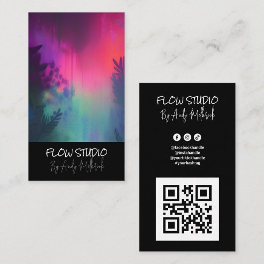 Editable Vibrant Fluid Art QR Code Visitekaartje (Voorkant / Achterkant)