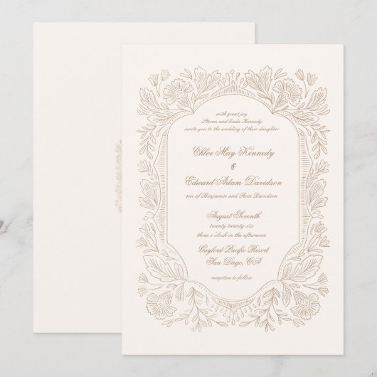 Editable Vintage Peonies Frame Wedding Invitation (Devant / Derrière)