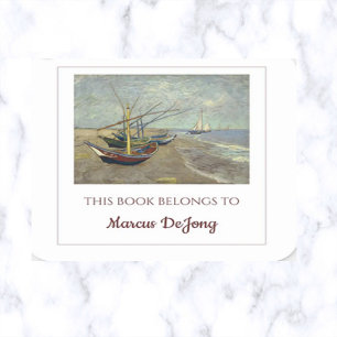 Editable Vist Boats door Van Gogh Bookplate Vierkante Sticker