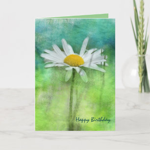 Editable Waterverf Daisy on Blue Green Birthday Kaart