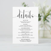 Editable Wedding Details, Black Modern Script Informatiekaartje (Staand voorkant)