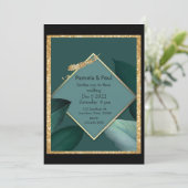 Editable Wedding Invitation Emerald Green en Gold Kaart (Staand voorkant)