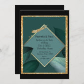 Editable Wedding Invitation Emerald Green en Gold Kaart (Voorkant / Achterkant)