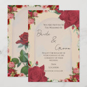 Editable Wedding Invitation – Red Floral Design (Devant / Derrière)