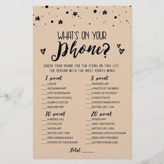 Editable What's on your phone Bridal Party game (Voorkant)