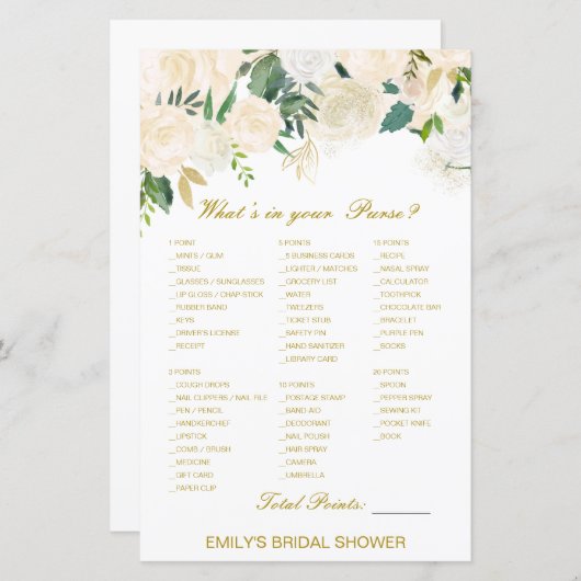 Editable What's on your Purse Bridal Shower Game (Voorkant / Achterkant)