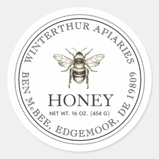 Editable White Honey Jar Bee Étiquette (Devant)