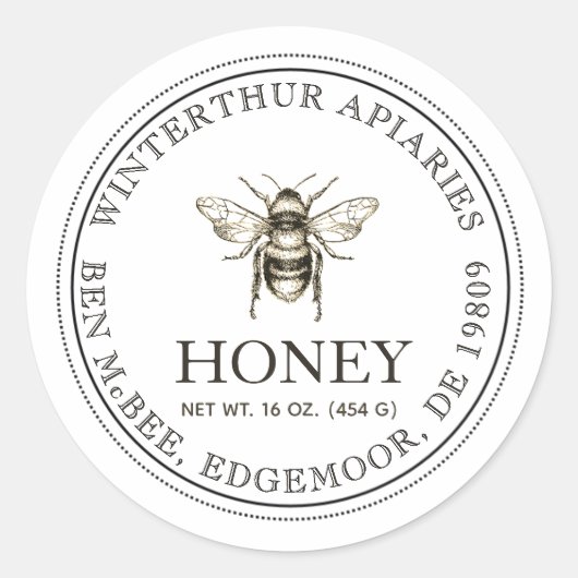 Editable White Honey Jar Bee Étiquette (Devant)