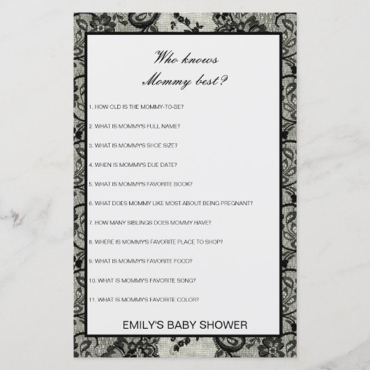 Editable Who kent het mama Beste Baby shower Game (Voorkant)