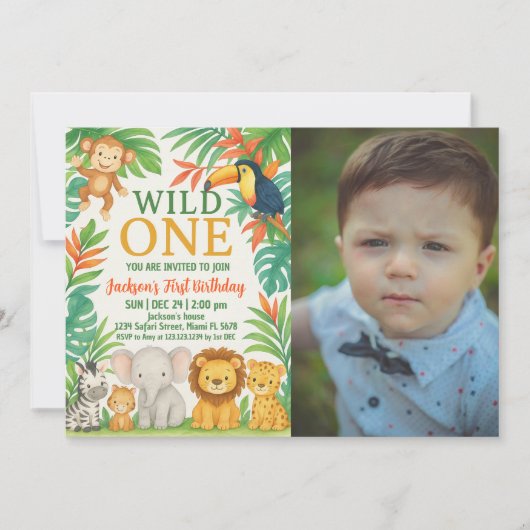 Editable Wild One Safari Invitation Anniversaire (Devant)