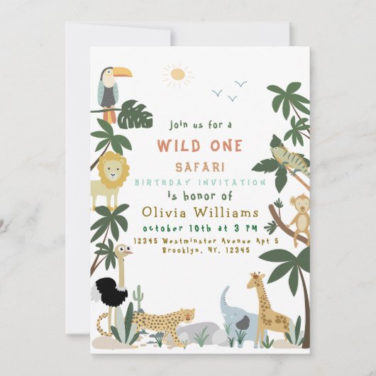 Editable Wild One Safari Invitation Modèle (Devant)
