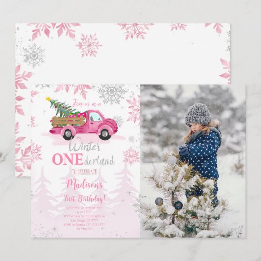 Editable Winter Wonderland Photo Invitation (Devant / Derrière)