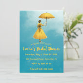 Editable Woman With Yellow Umbrella Bridal Shower Kaart (Staand voorkant)