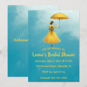 Editable Woman With Yellow Umbrella Bridal Shower Kaart (Voorkant / Achterkant)