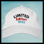 Edition limitée 1943 ou année de naissance, Funny<br><div class="desc">Edition Limitée Funny Retro Brodé Casquette de baseball - Casquette, 1943 ou votre année de naissance. Beaucoup de couleurs à choisir. Un cadeau d'anniversaire rétro vintage unique pour un vieil homme. Facile à modifier année ou texte. Exemple de casquette est blanc - les couleurs de broderie sont noir, rouge et...</div>