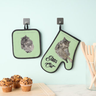 Editor Cat by RoseWrites Oven Mitt and Pot Holders Ovenwant & Pannenlap Set