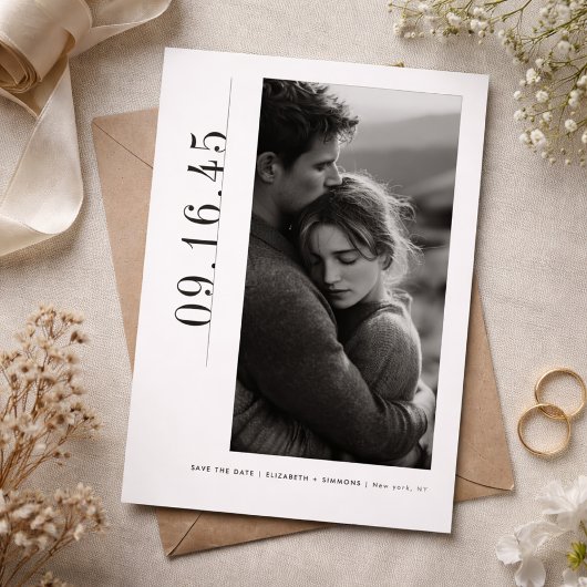 Editorial Vertical Date Black White Save the Date